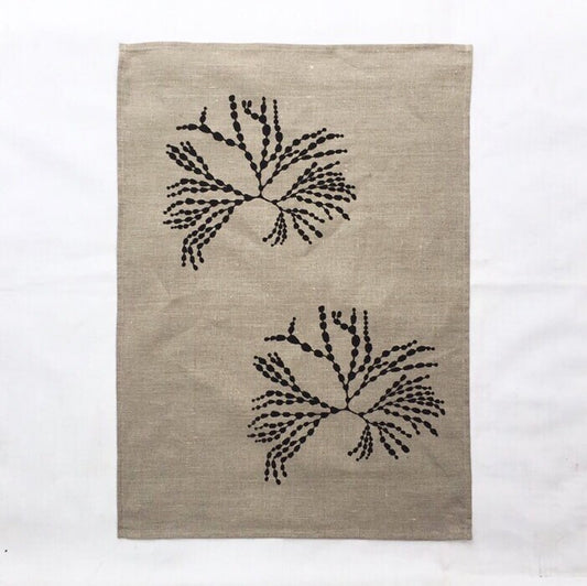 Hand printed 'Seaweed’ 100% linen tea towel