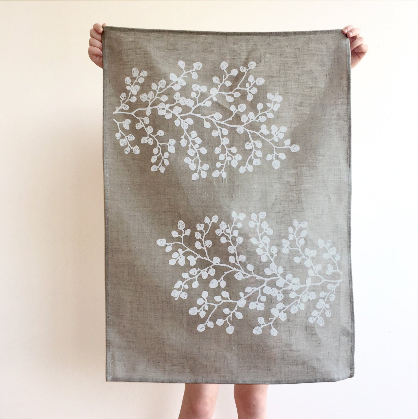 Hand printed ‘fagus' 100% linen tea towel